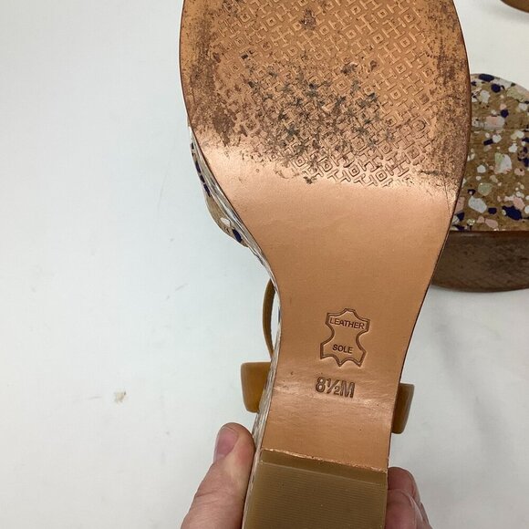 Tory Burch Solana Confetti cork wedges 8.5M sandals brown leather ankle strap - Picture 9 of 9